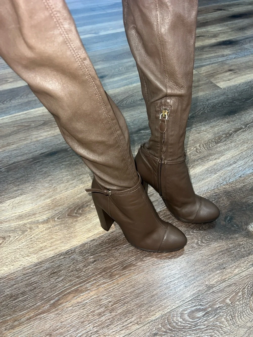 MASSIMO DUTTI OTK Stretch Leather High Heel Boots In Brown 🤎